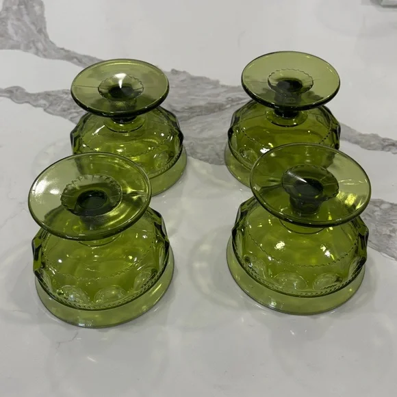Set of 4 sherbet / champagne Green Glass Goblets - Picture 2 of 3